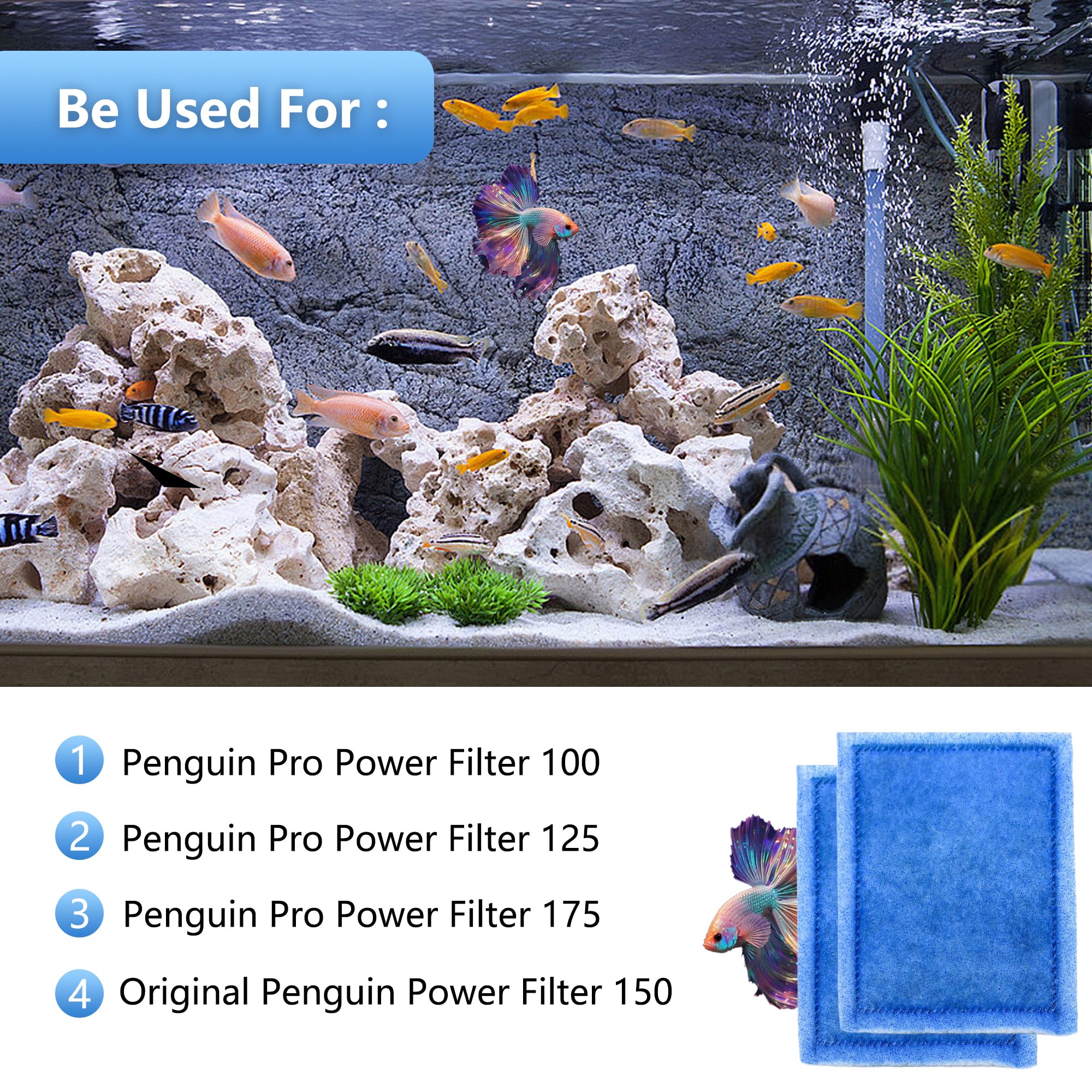 Paquete de 60 cartuchos de filtro de acuario Rite tamaño B compatibles con filtros de alimentación PRO 100/125/175, filtro de alimentación 150
