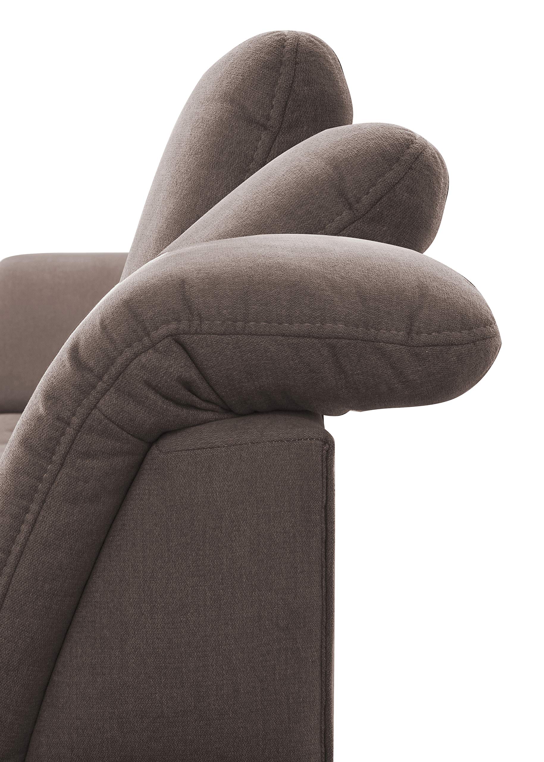 CAVADORE Wohnlandschaft Lexi / Große U-Form mit XXL-Longchair rechts und Kopfteilverstellung / Leichte Fleckenentfernung dank Soft Clean / 329 x 82-99 x 224 / Flachgewebe: Hellbraun