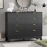 Vista 8 de Cómoda acanalada para dormitorio con 6 cajones, cajonera moderna de 46 pulgadas de alto con mango de metal, soporte de TV de cómoda de madera