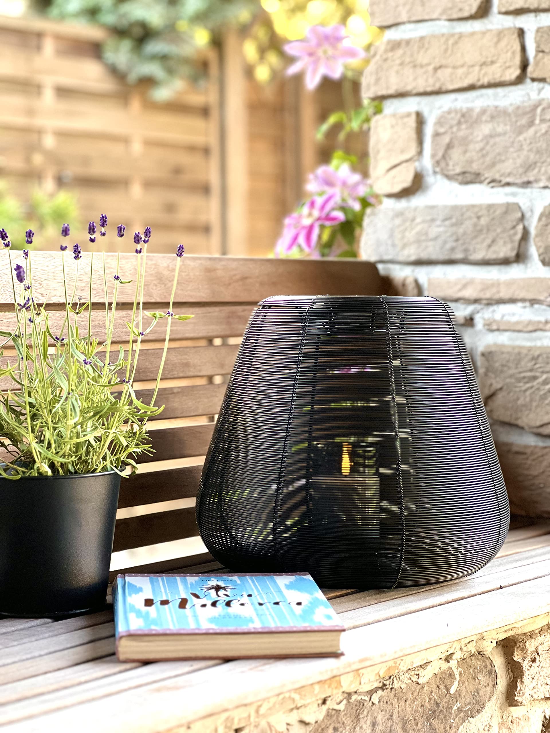 Brandsseller Kerzenständer Durchmesser Ø33 x Höhe 31 cm Metall Draht Gitter Design Schwarz Kerzenhalter Windlicht Laterne Indoor-Outdoor Deko