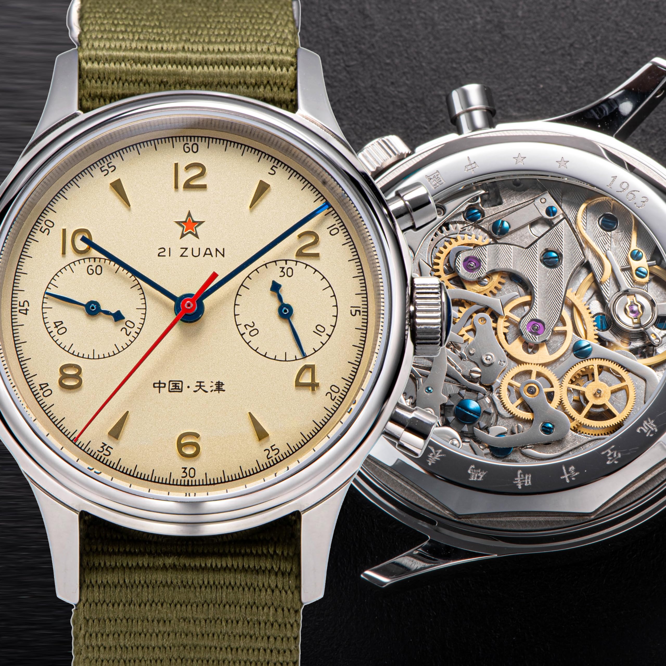 Seagull 1963 38 millimetri Swanneck w/Extra Brown Leather Band ST1901 Movimento Sapphire Crystal Uomo Cronografo Pilot Watch SU1963TBNX, argento, cinturino, Argento, Cinturino