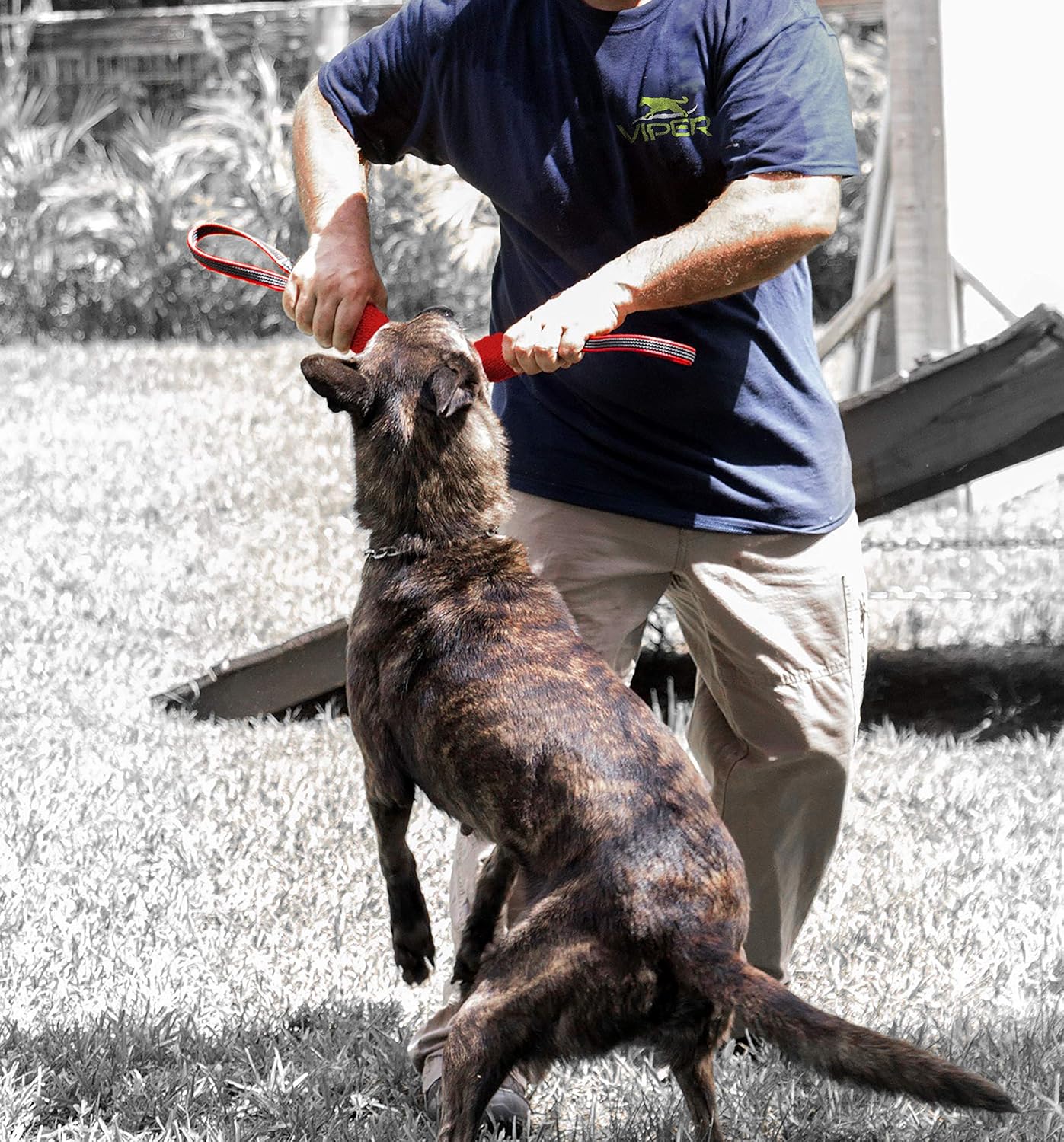 Viper Synthetic K9 Tug Toy Reward with Two Handles for Adult Dogs and Puppies. Ruber Handles, Red, 12" x 2.5"