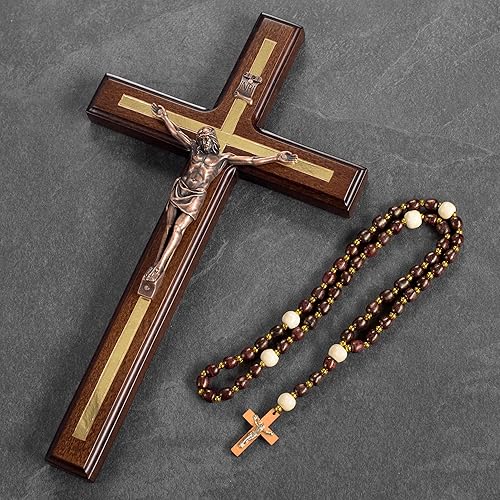 Vista 2 de Asterom Crucifix Wall Cross - Handmade Wood Cross Wall Decor - Catholic Crucifix - 12 Inch Classic,St Benedict