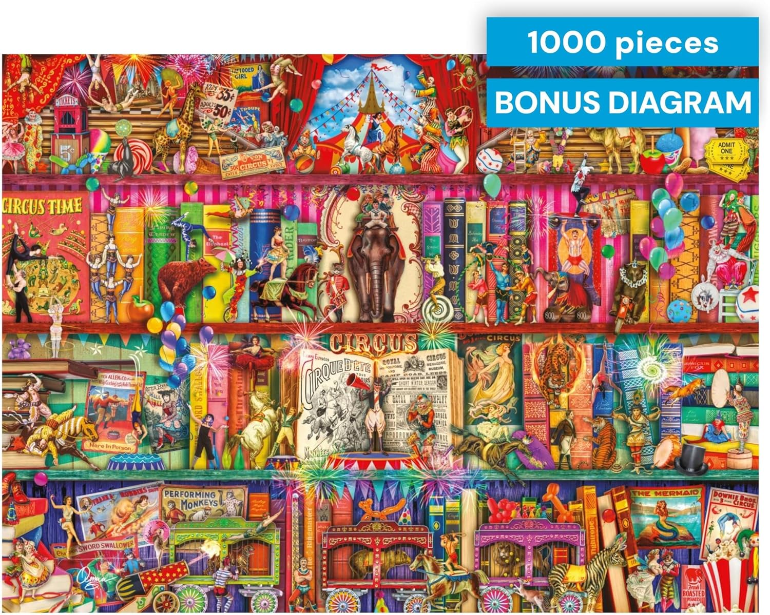 Buffalo Games Aimee Stewart Circus Extravaganza 1000 Piece Jigsaw Puzzle for Adults – Colorful Circus Art, Includes Large Reference Poster