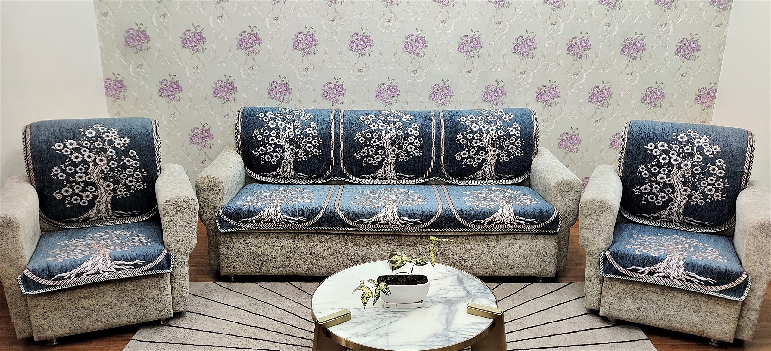 Kreeva Velvet Floral 6 Piece 5 Seater Sofa Cover and Chair Set (3+1+1), Grey (B09H4HZRLZ) Amazon Price History, Amazon Price Tracker