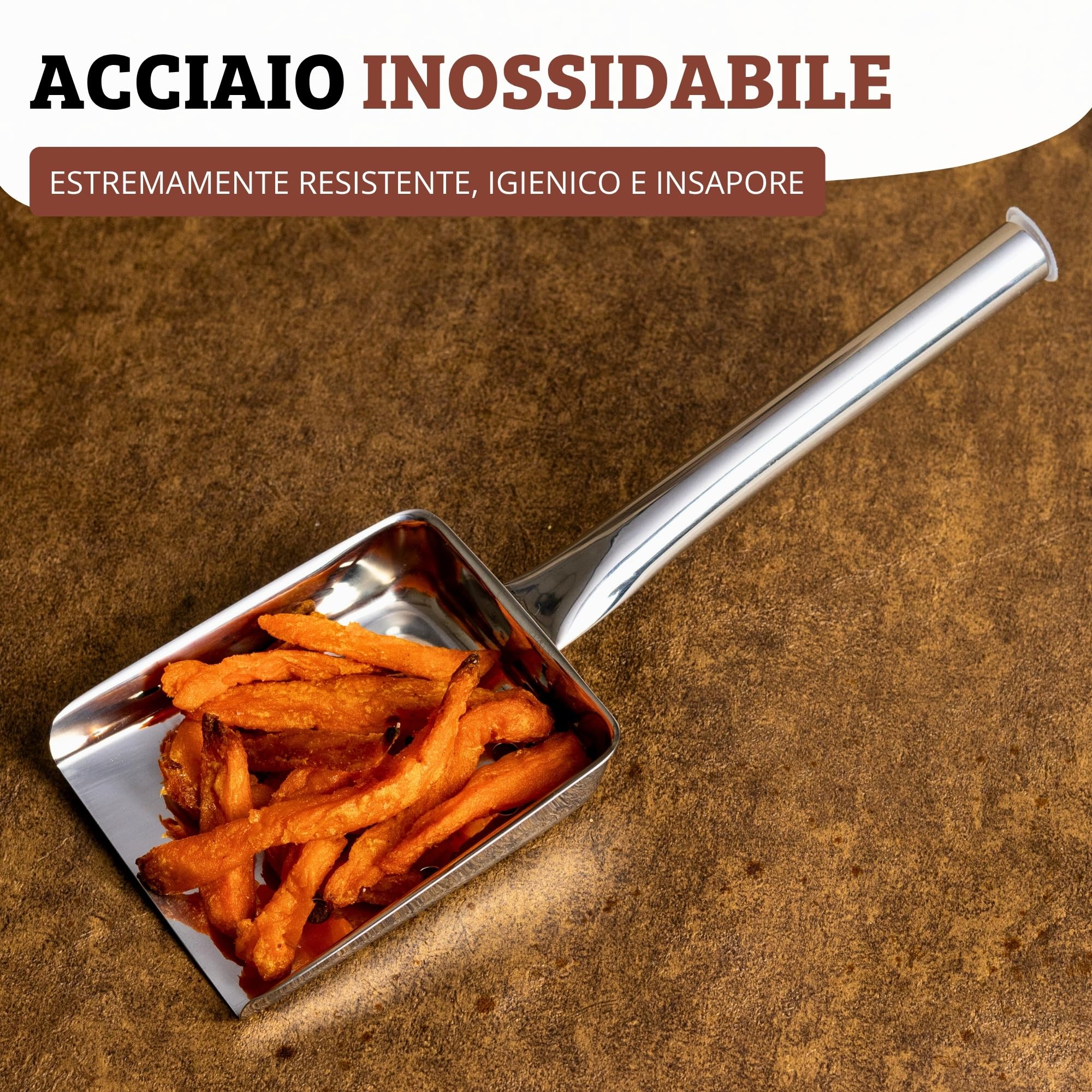 Westmark Paletta per patatine fritte, Lunghezza: 26 cm, Acciaio inox, Argento, 91292270