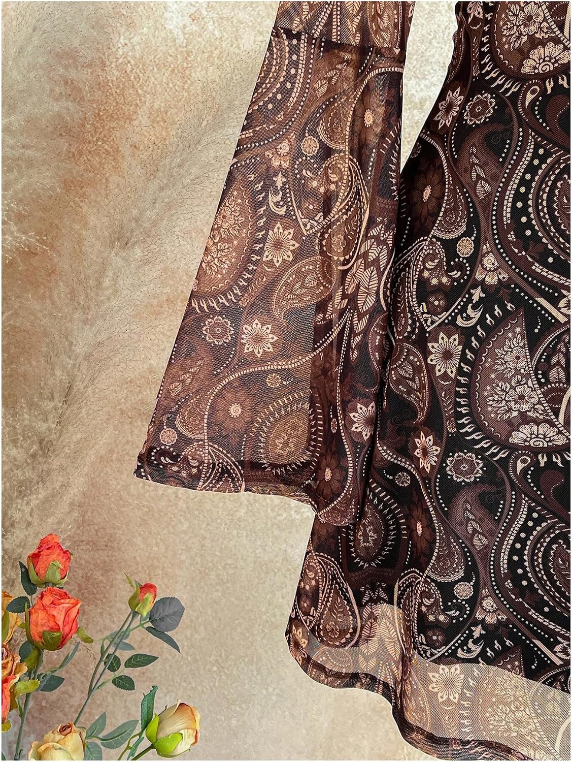 BEAUDRM Women's Y2k Plus Size Hippie Vintage Boho Dress Leopard Bell Long Sleeve V Neck Bow Mesh Goth Mini Dresses