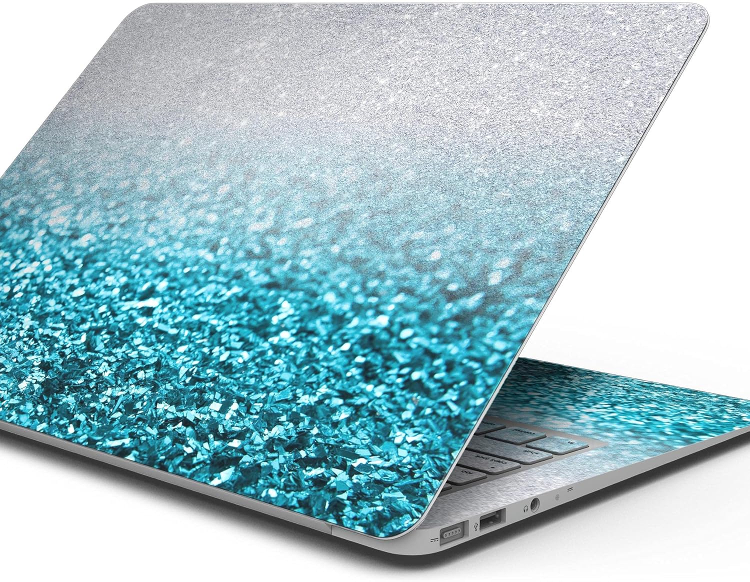 DesignSkinz - Turquoise & Silver Glimmer Fade - Full-Body Wrap Protective Decal Skin Kit Compatible with MacBook 16" Pro M1 (A2485)