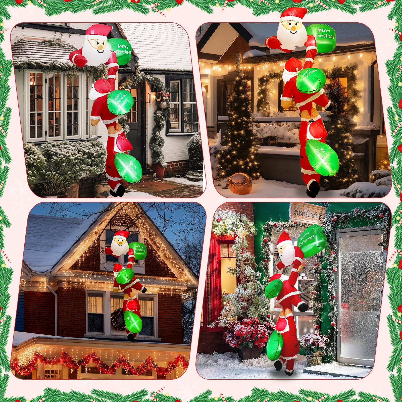 244CM Aufblasbare Weihnachtsdeko Außen, Weihnachtsmann Weihnachtsdeko Aufblasbar Aussen mit LED Leuchten, Kletternder Weihnachtsmann Aussen Weinachtsdekorationen für Dach Fenster Rasen Garten