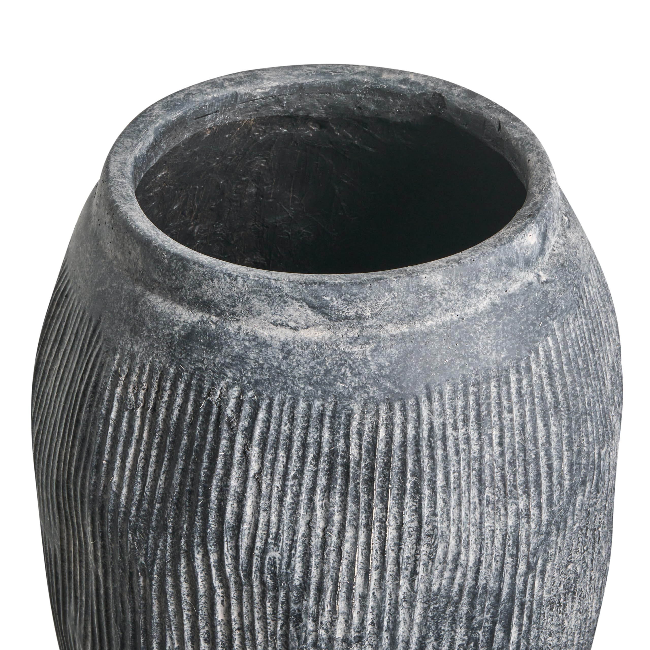Blumenvase groß gerillt grau rund 28x28 cm In- & Outdoor 50 cm hoch Bodenvase Argino