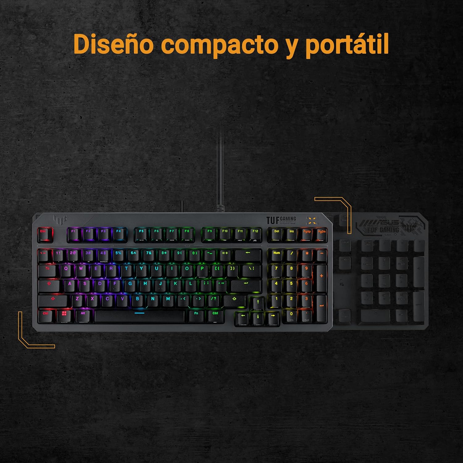 ASUS TUF Gaming K3 Gen II – Teclado Compacto de 98 Teclas, interruptores óptico-mecánicos RGB Red, Espuma amortiguadora, IP57, Placa Superior Desmontable y Aura Sync – Teclado QWERTY Español 3