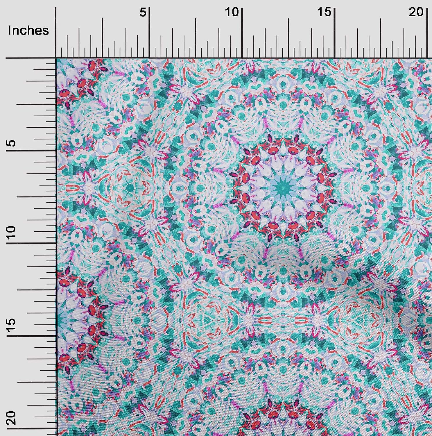 oneOone Polyester Spandex Teal Green Fabric Mandala Quilting Supplies Print Sewing Fabric by The Yard 56 Inch Wide