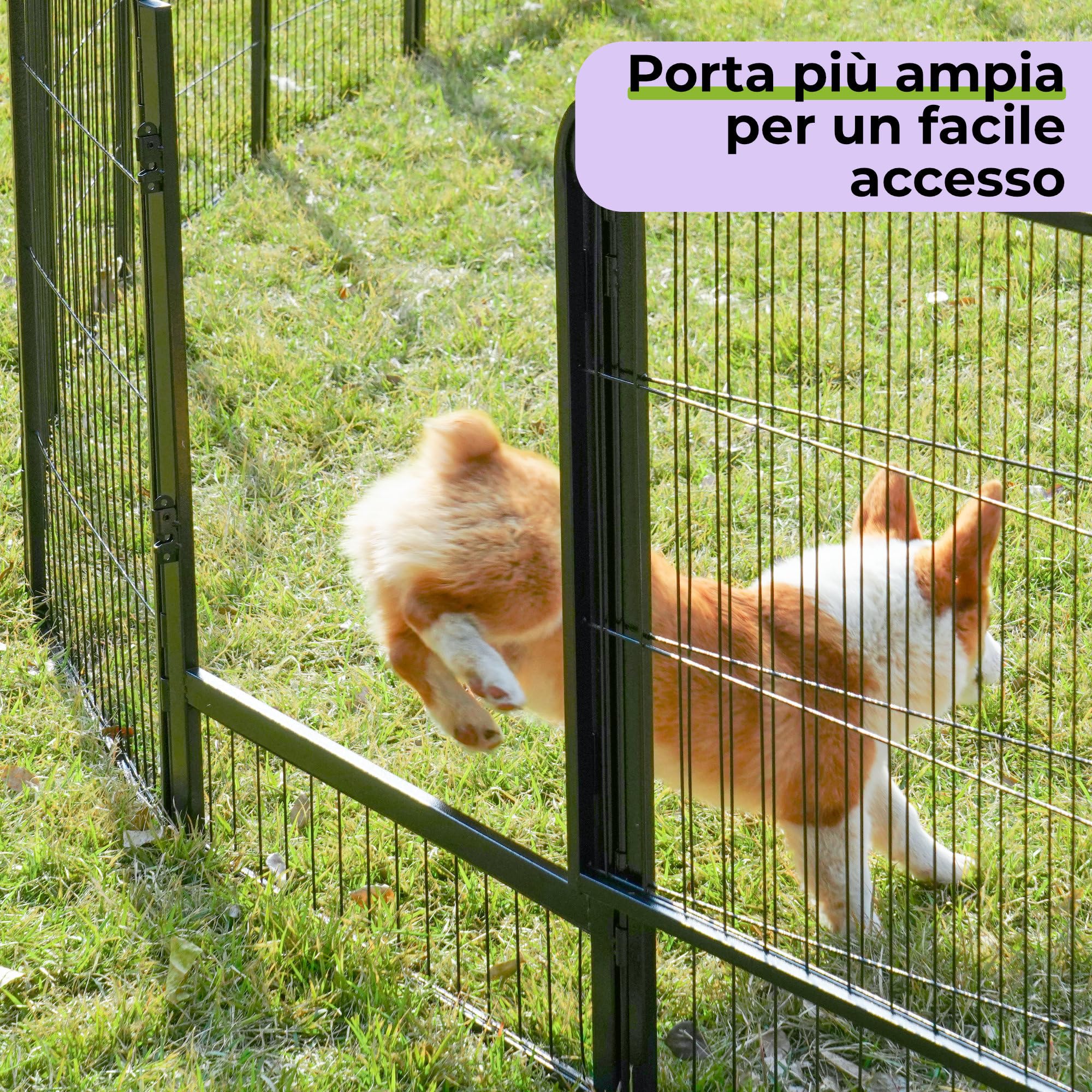 SunsGrove Recinto per Cani 6 Pannelli 60 cm Porta Larga Antiruggine Esterno Nero