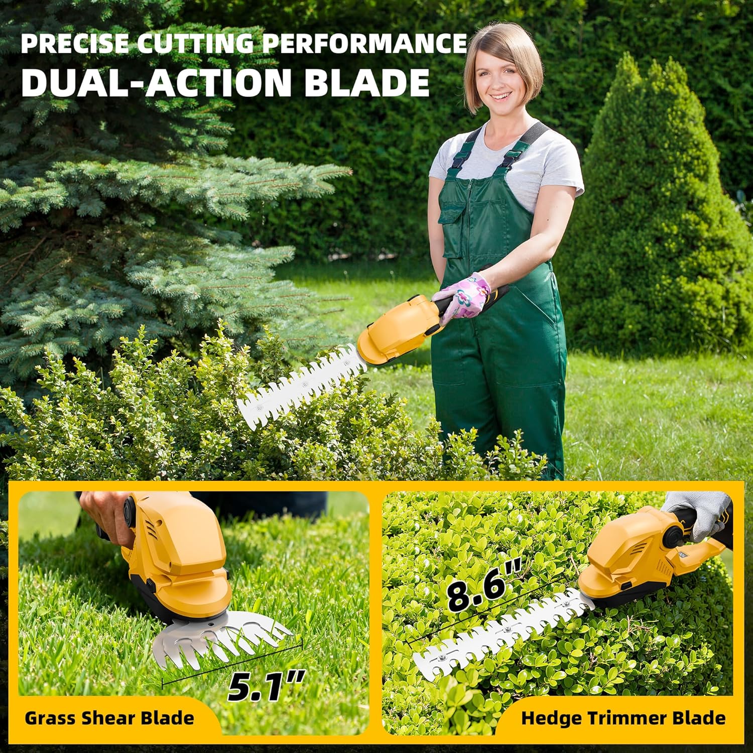 4-in-1 Pole Hedge Trimmer & Cordless Grass Shears,2×4.0 Ah Batteries & Included Charger,Dual Blade Design,Extension Tree Pruner,Bush Trimmer for Tree Trimming/Garden/Lawn