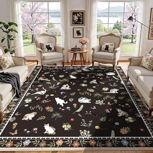 AIMPEAK Large Black 8x10 Washable Area Rug (Black Multi)