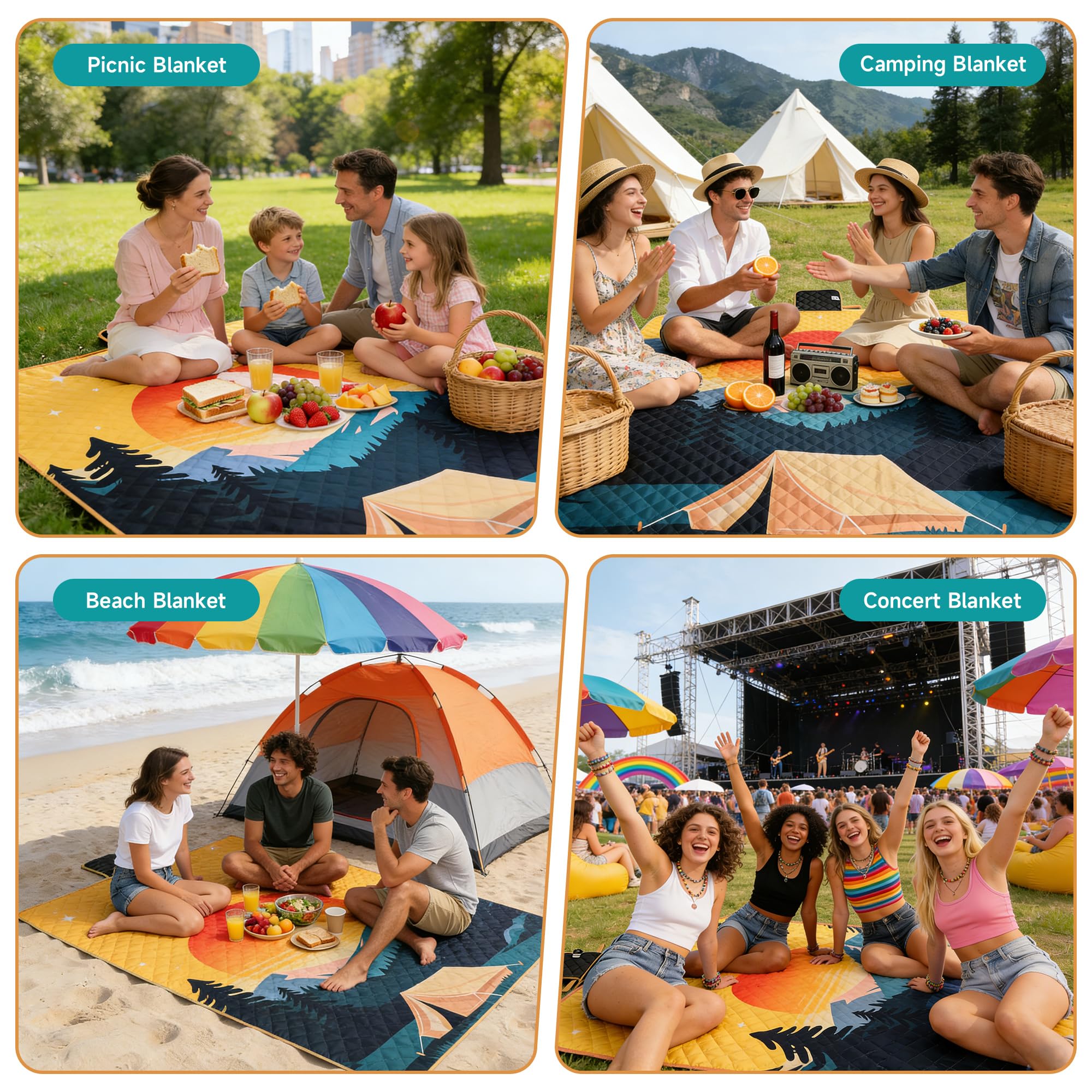 Kato Tirrinia Coperta da picnic extra grande, impermeabile, leggera, portatile, impermeabile, per campeggio, viaggi, picnic in famiglia, all'aperto, 180 x 200 cm, tramonto Grove