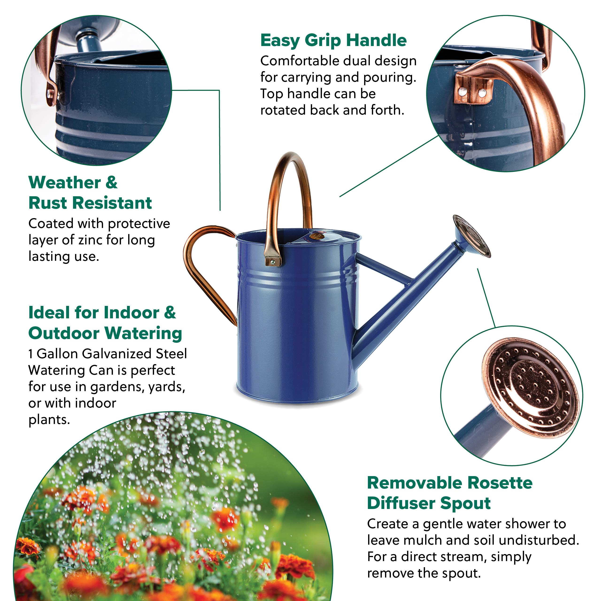 Gardman Bright Classic Gießkanne R34896 mit Kupferakzenten, Mitternachtsblau