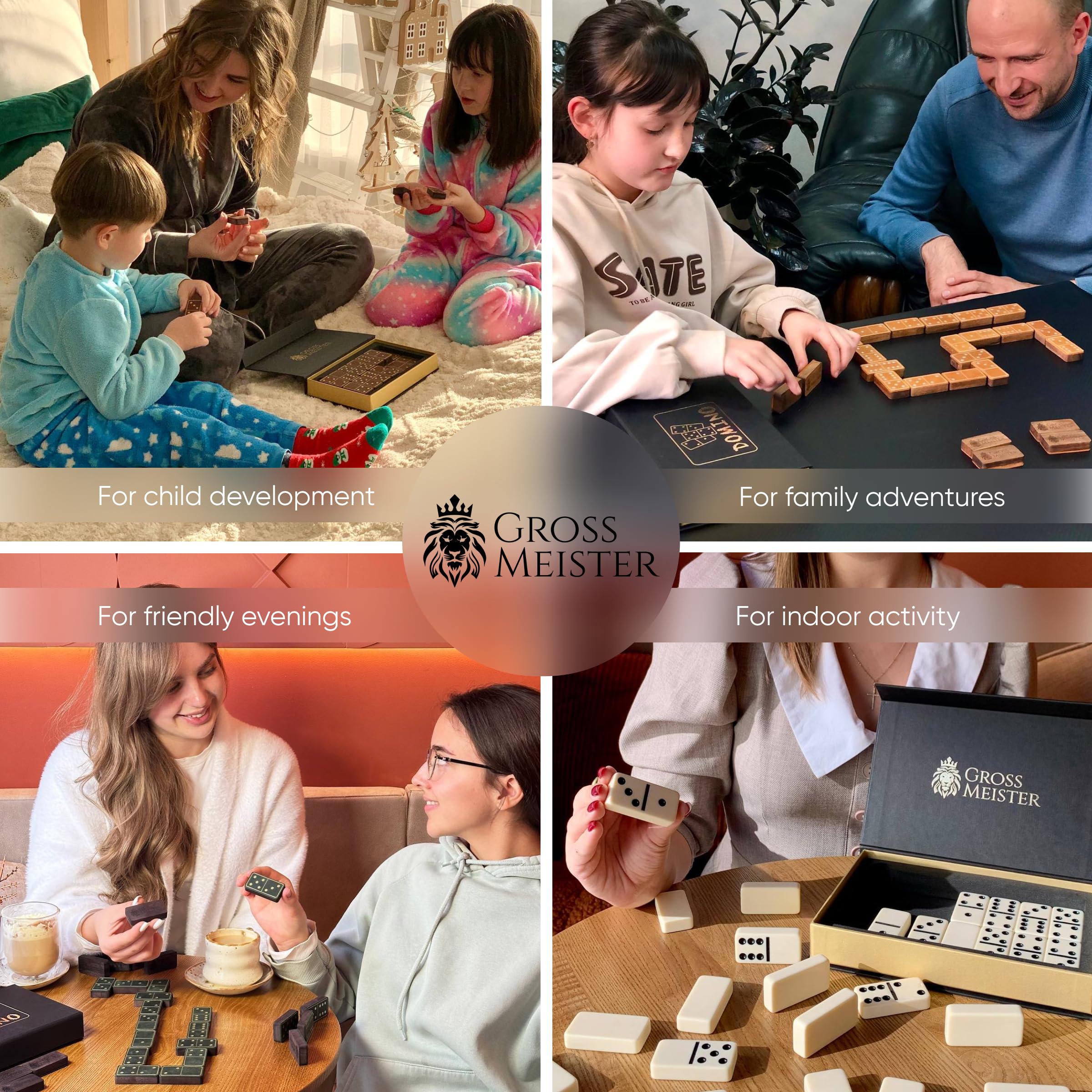 Domino Juego de Mesa Premium - 28 Piezas Únicas de Dominó Hechas a Mano de Madera y Cuero - Domino Profesional Juego de Mesa Adulto