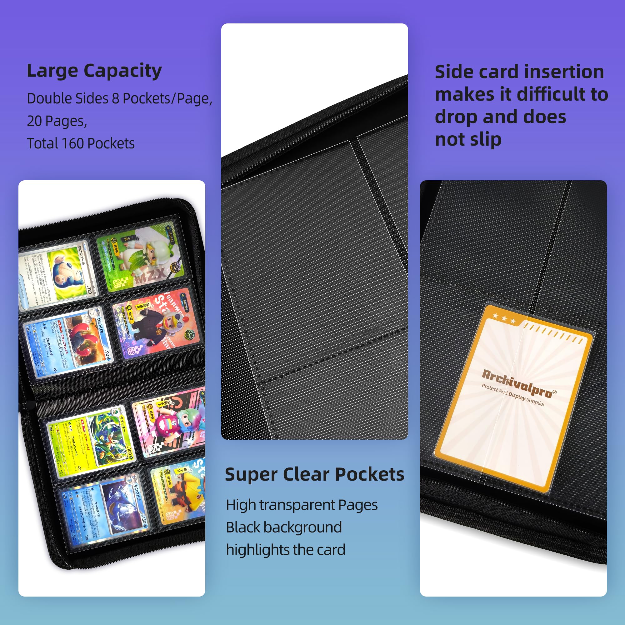 Archivalpro 4 Pockets Premium Card Binder 160 Cards Trading Card Binders No  Ring Card Storage Display Album(4 Pocket 160 Card Slot,White) - BigaMart