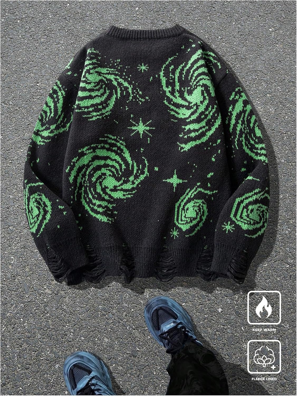 Men's Graphic Grunge Sweater Goth Punk Ripped Baggy Sweater Oversized Winter Unisex Sweaters Halloween Outfits - Image 2