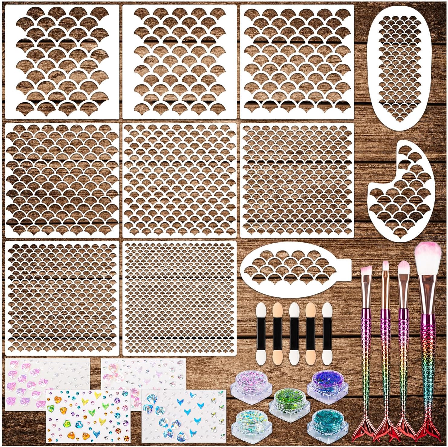 Mermaid Scale Stencil Kit, Set of 24 Women Girls Body Art Face Painting