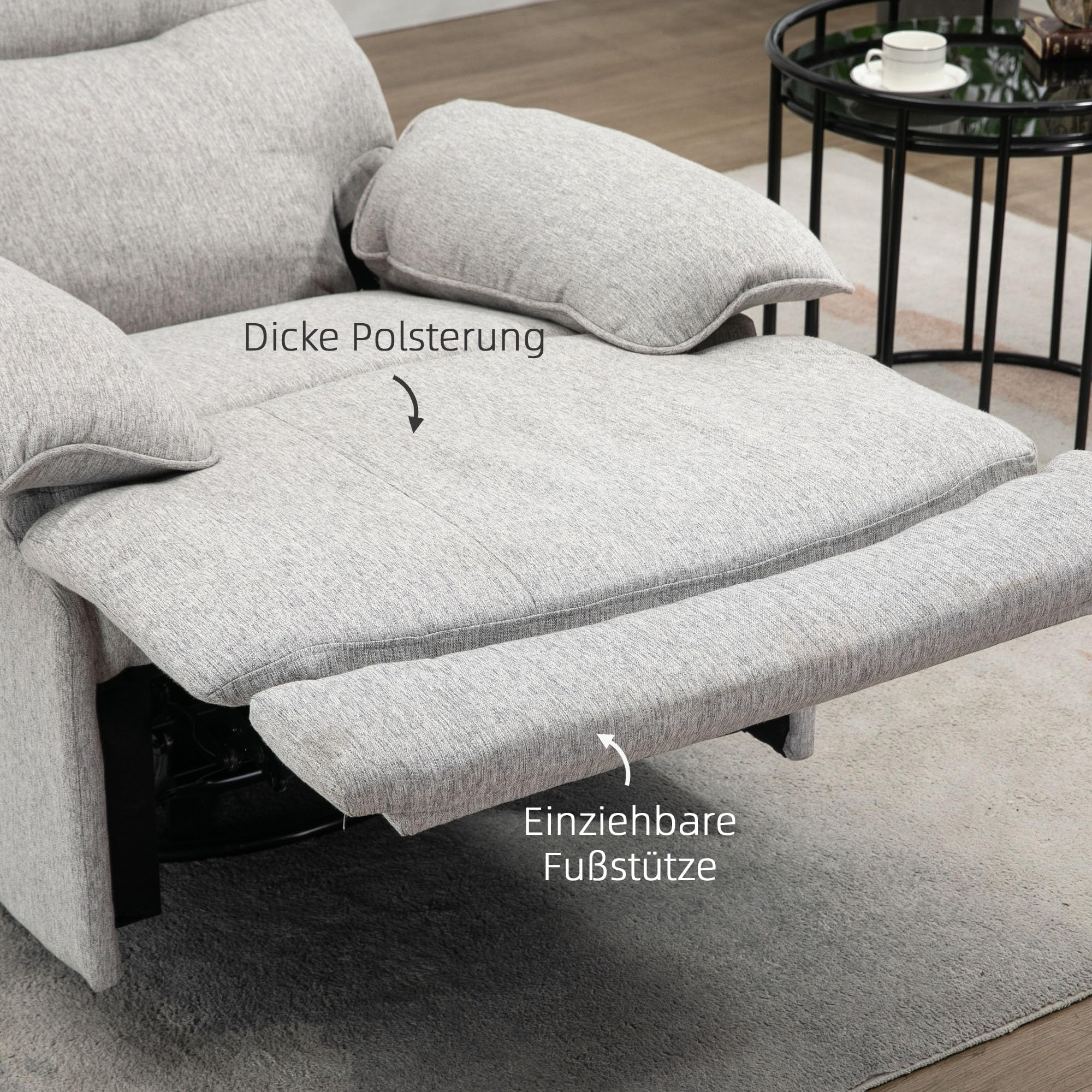 HOMCOM Relaxsessel Fernsehsessel mit Liegefunktion, Leinenoptik, Drehbar TV-Sessel mit Federkernsystem, Fußstütze, für Wohnzimmer, Schlafzimmer, bis 160 kg belastbar, Hellgrau