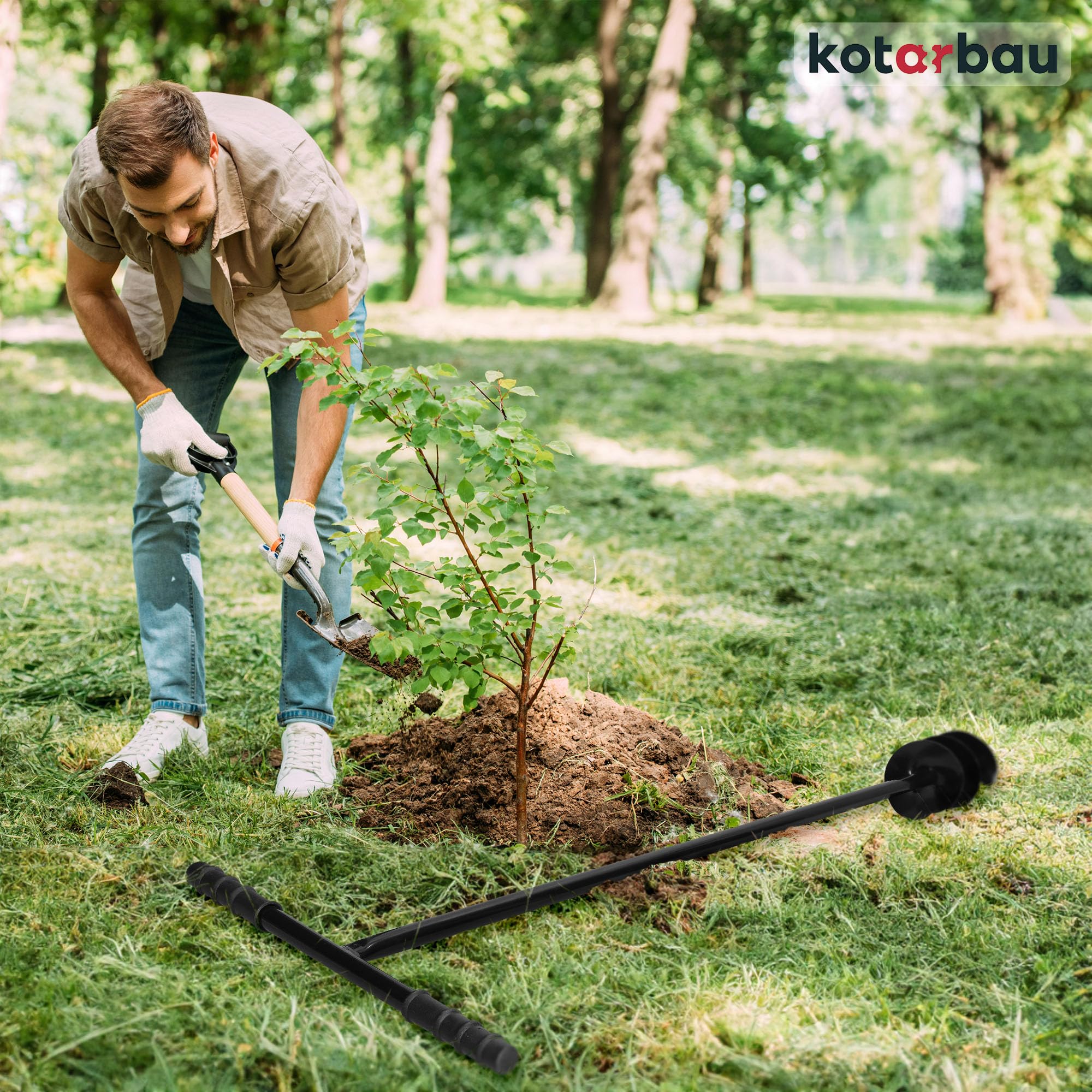 KOTARBAU® Ahoyadora Manual 110 mm, Taladro de Tierra Manual, Perforadora de Suelo con Mango en T Antideslizante, Barrena de jardín, Perforador de Mano, Broca Espiral de Tierra, Plantador Cavahoyos