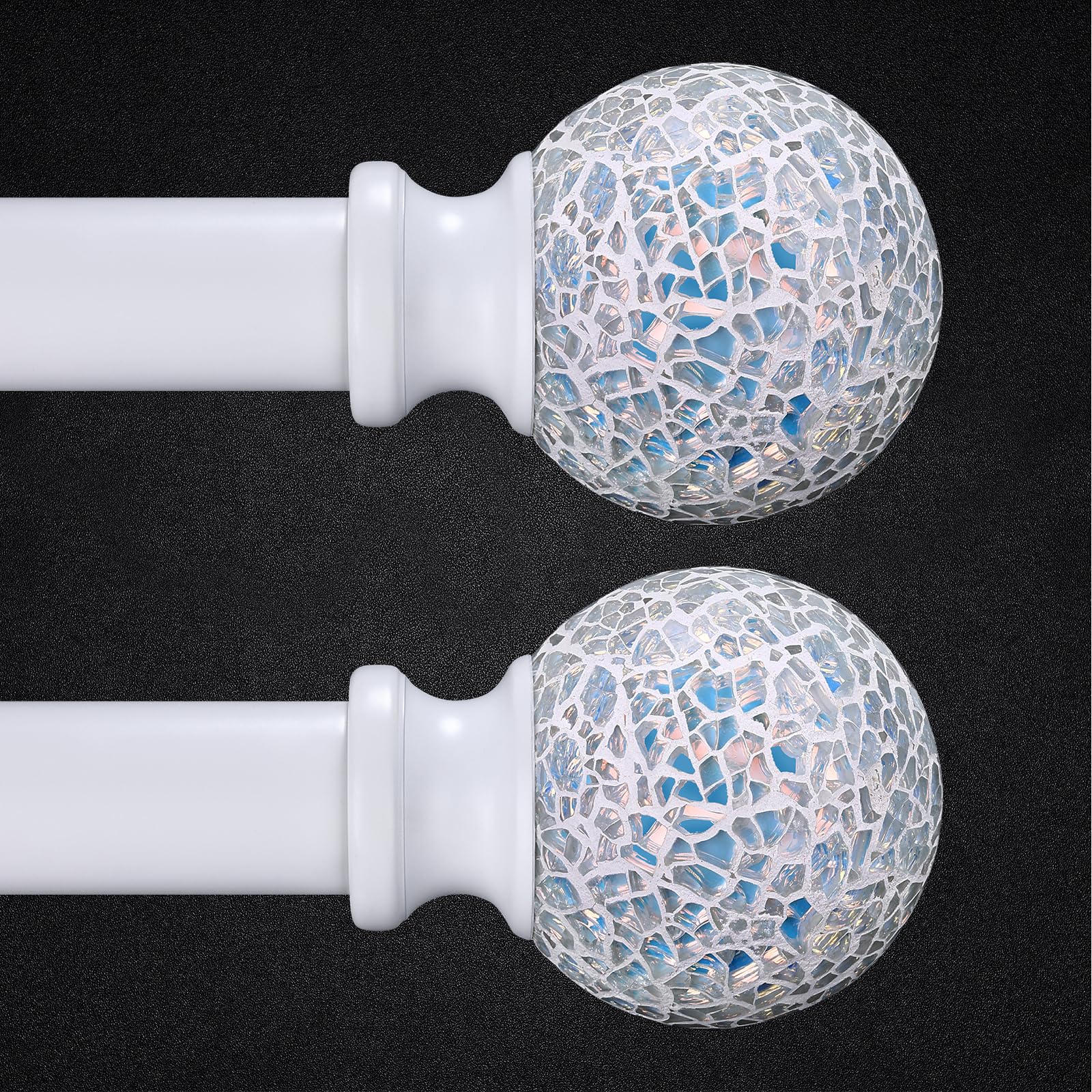 2 Pack White Curtain Rods for Windows 48 to 84 Inch,1 Inch Adjustable Heavy Duty Decorative Mosaic Colourful Ball Curtain Rod, Telescoping Window Rod