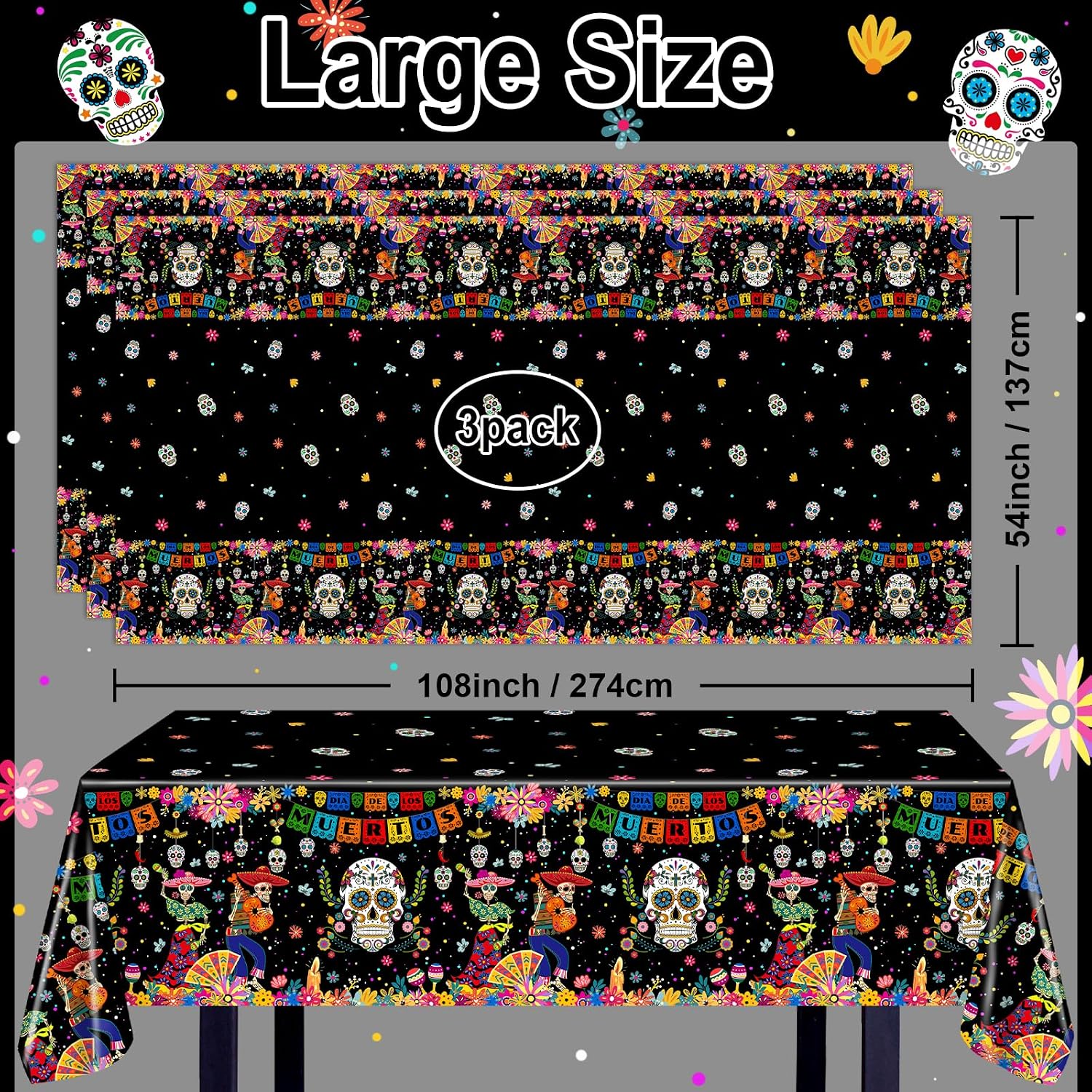Day of The Dead Banners and Dia De Los Muertos Tablecloths Bundle