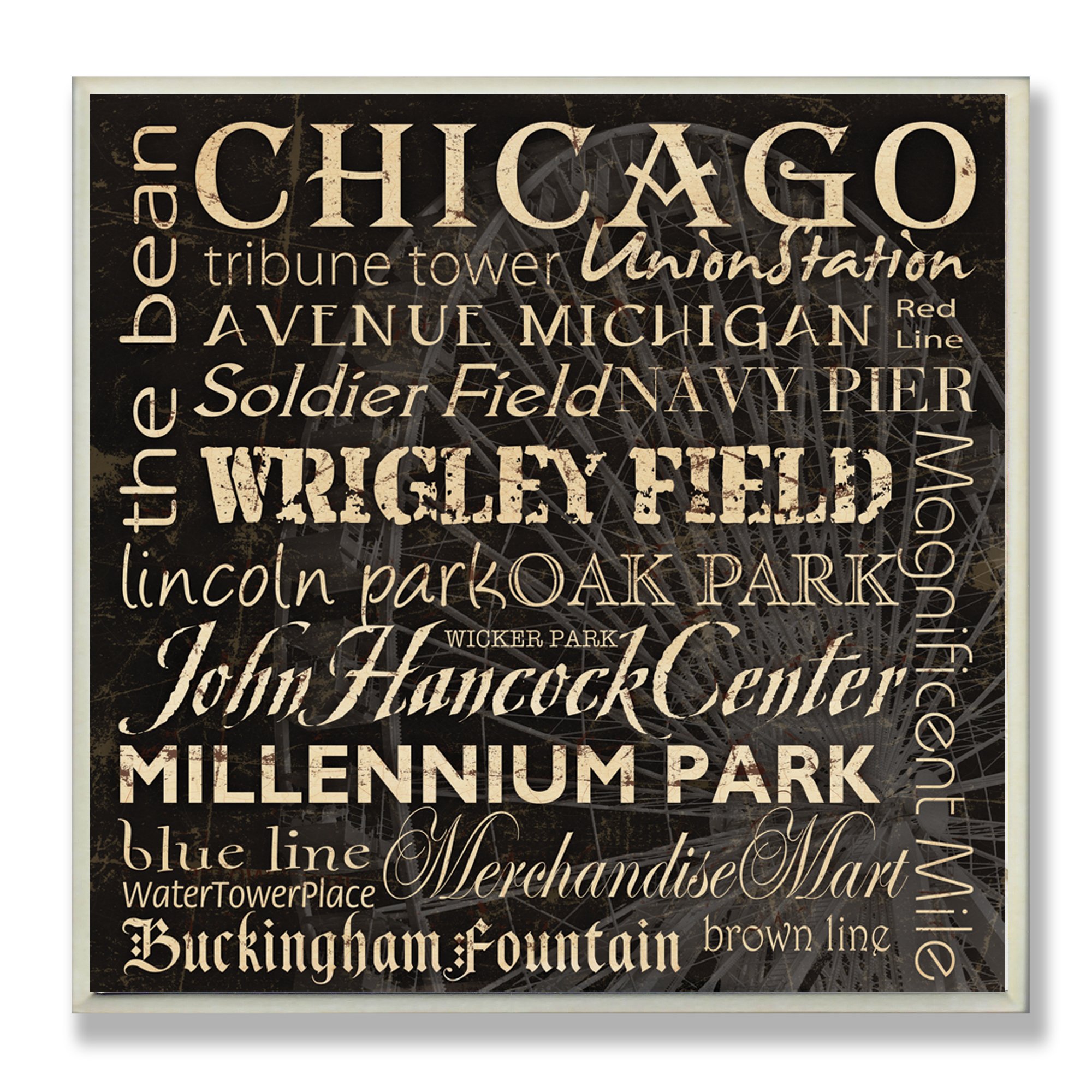 Stupell Home Décor Chicago Landmarks Square Wall Plaque, 12 x 0.5 x 12, Proudly Made in USA