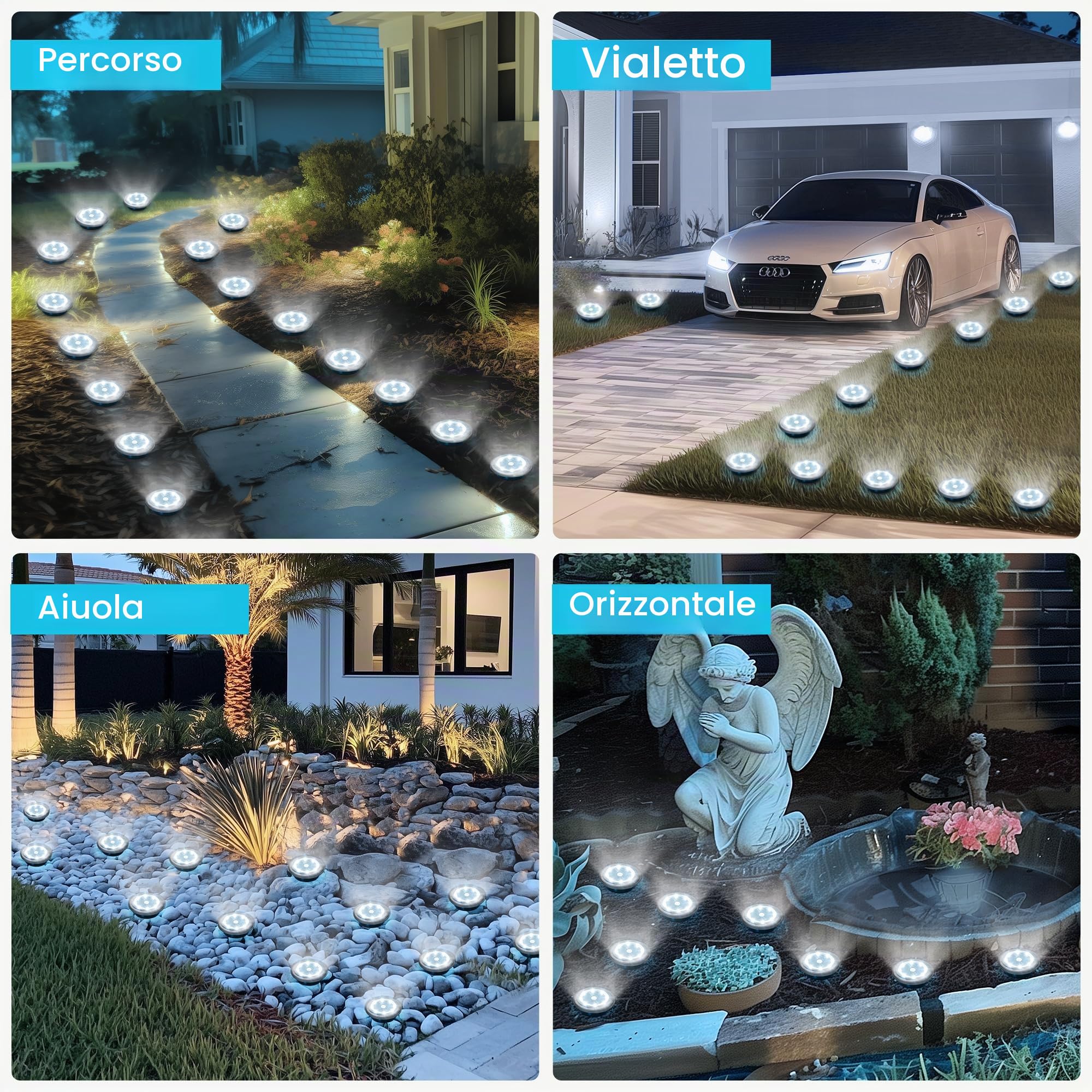 Solpex Luci solari da giardino all'aperto, confezione da 20 mini luci solari da terra, impermeabili, ad energia solare, illuminazione paesaggistica per patio, cortile, vialetto e vialetto (bianco