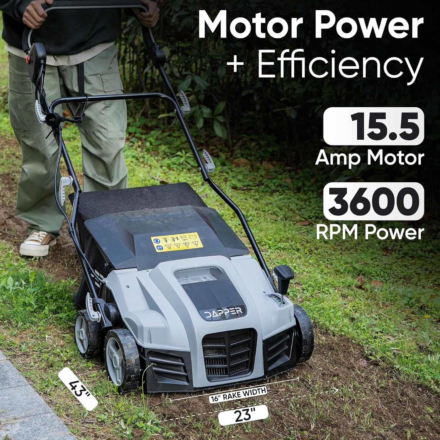 16-Inch 2-in-1 Electric Dethatcher and Scarifier Lawn Dethatcher with 14.5-Gallon Removable Thatch Collection Bag, 5-Position Depth Adjustment, 15.5 Amp, Quick-Fold, Keeps Lawn Healthy