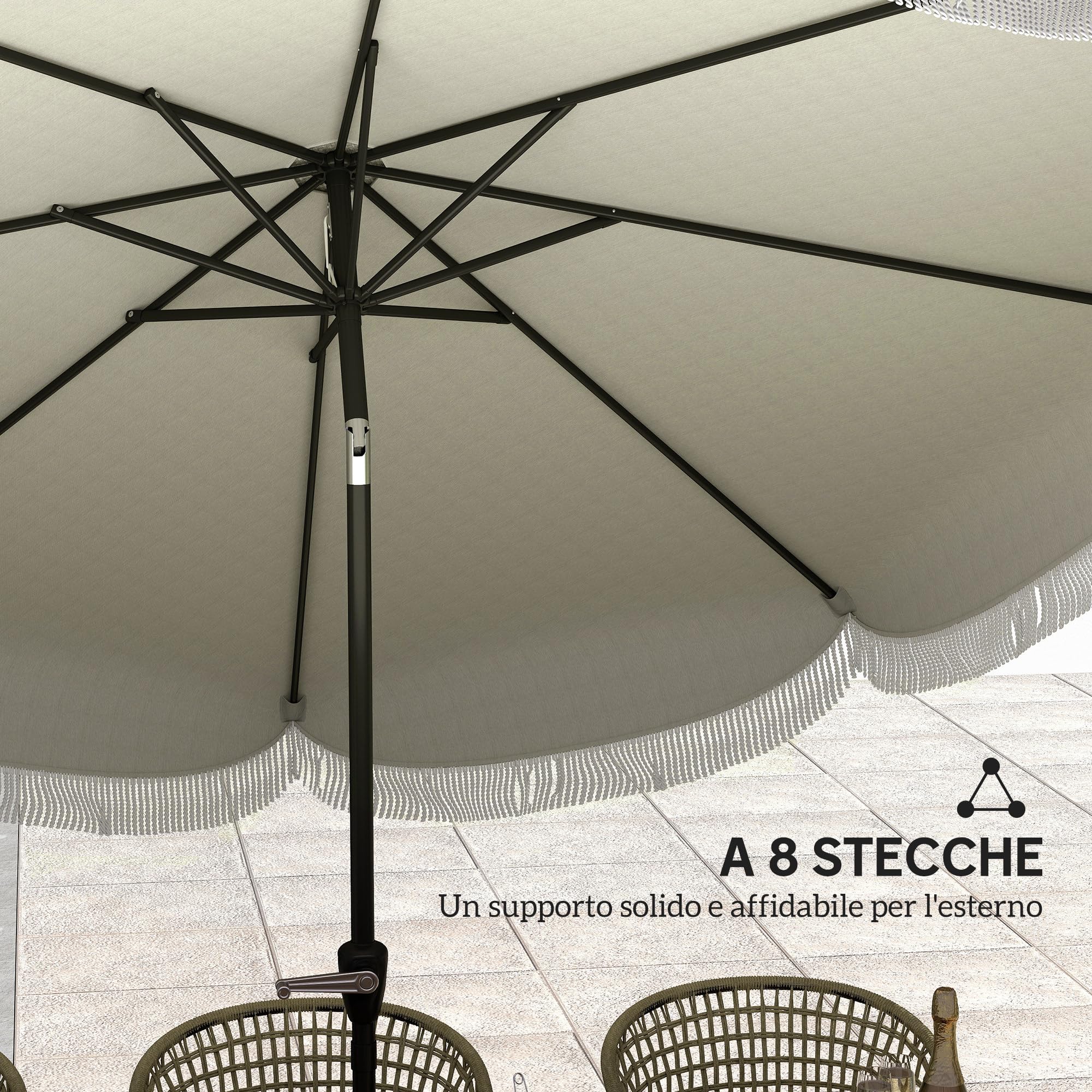 Outsunny Ombrellone da Giardino Inclinabile 2.7x2.7 m con Manovella | Ombrellone da Esterno Rotondo, 8 Stecche, Metallo e Poliestere, per Cortile Balcone, UV 30+