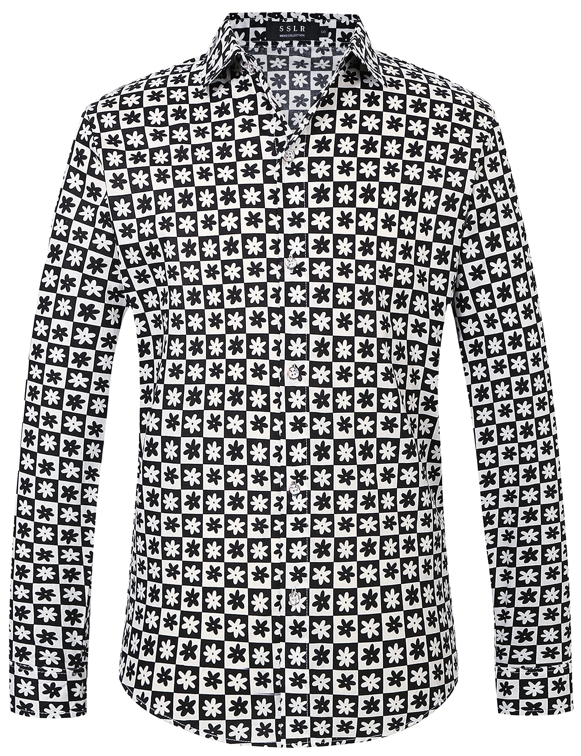 SSLR-Hawaiian-Shirts-for-Men-Dress Shirt Button Down Shirt Floral Long Sleeve