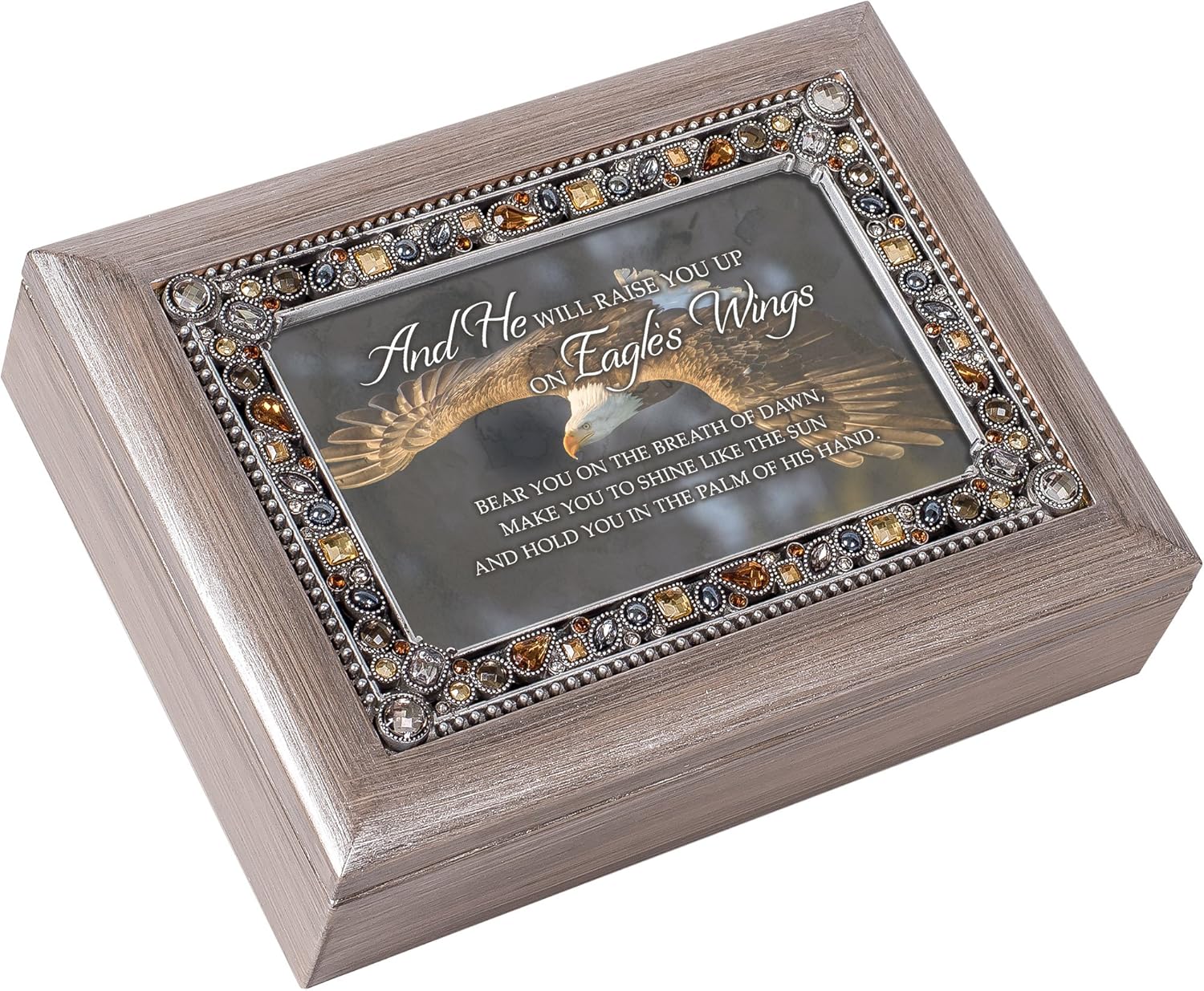 Cottage Garden He Will Raise You Up On Eagles Brushed Pewter Jewelry Music Box Plays On Eagle's Wings
