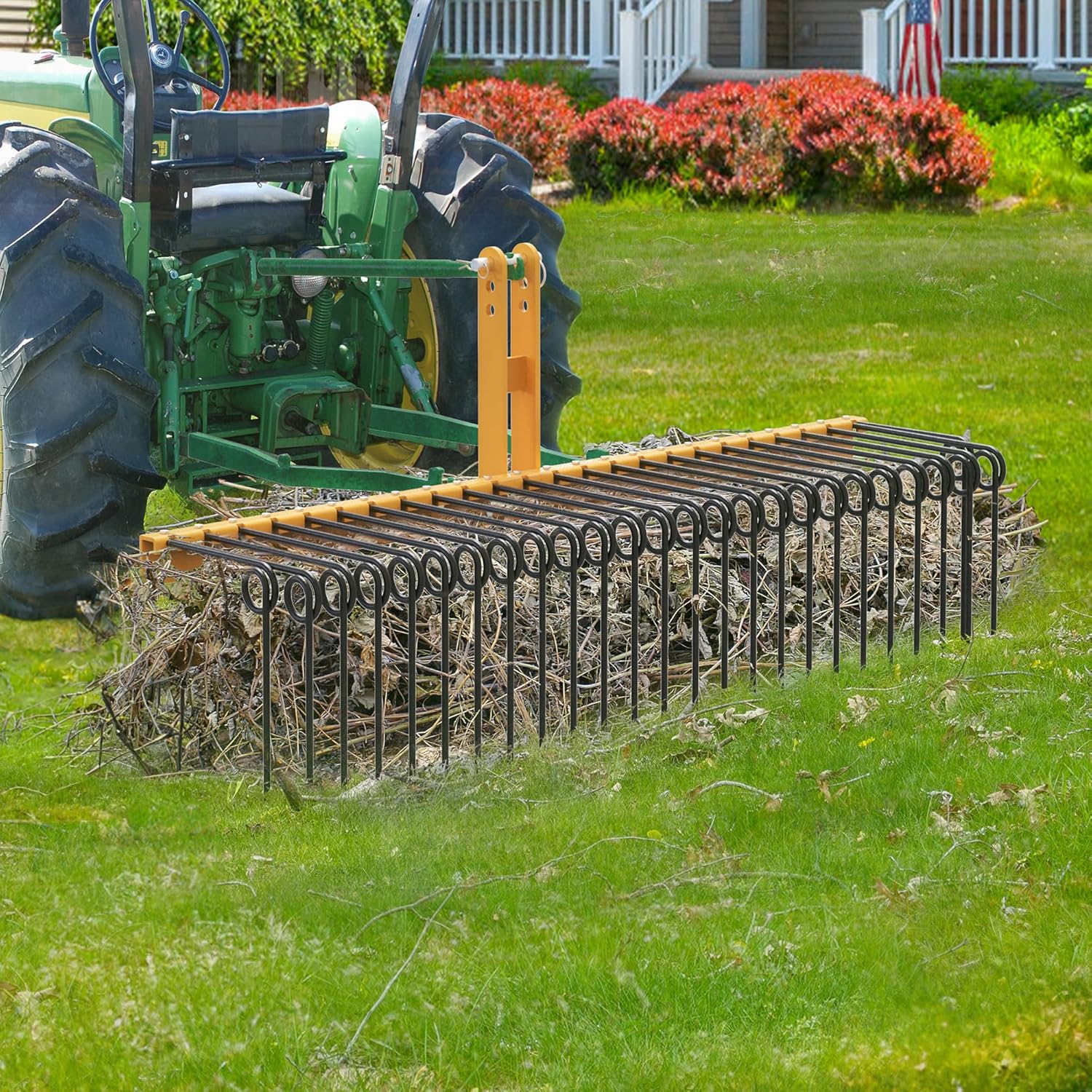 YINTATECH 3 Point Pine Straw Rake, Steel Spring Landscape Pine Needle Rake Fits for Category 1, 72", Yellow