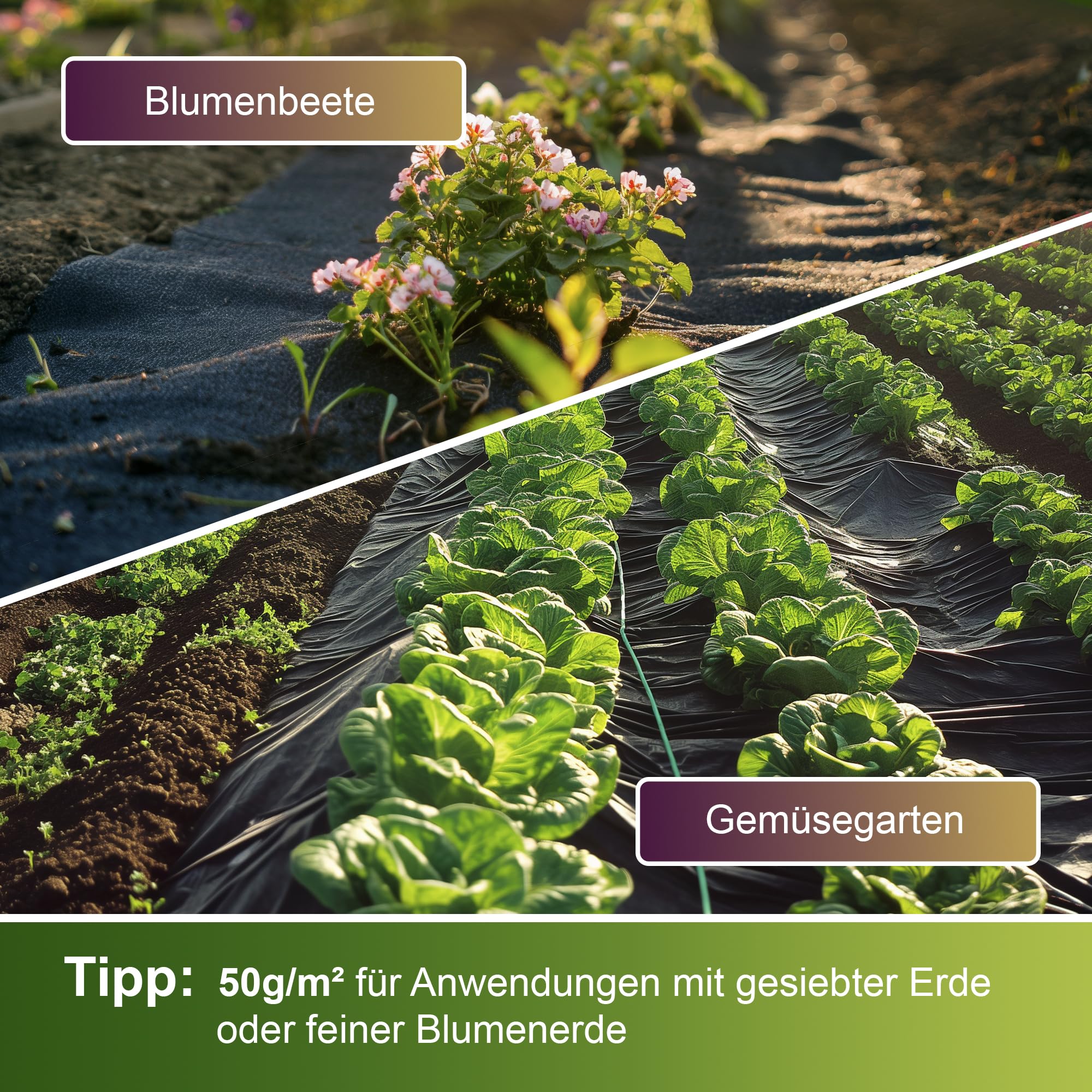 Unkrautvlies 50g/m2 wasserdurchlässig - 50x1m | Jahrelanger Unkrautschutz | reißfestes, UV & witterungsbeständiges Gartenvlies - Vlies Garten Unkrautfolie - Unterbodengewebe Unkrautflies