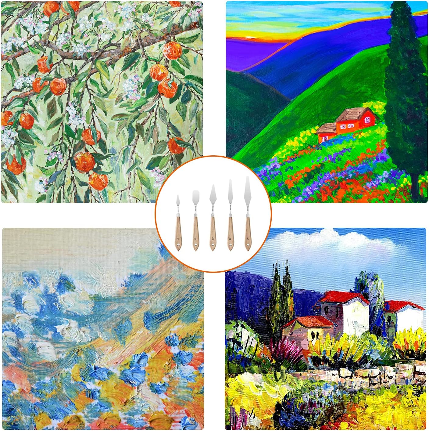 AXNAU 5 PCS Palette Knife Set, Stainless Steel Palette Art Tools with Wooden Handle for Oil Painting, Color Mixing, Acrylic Painting