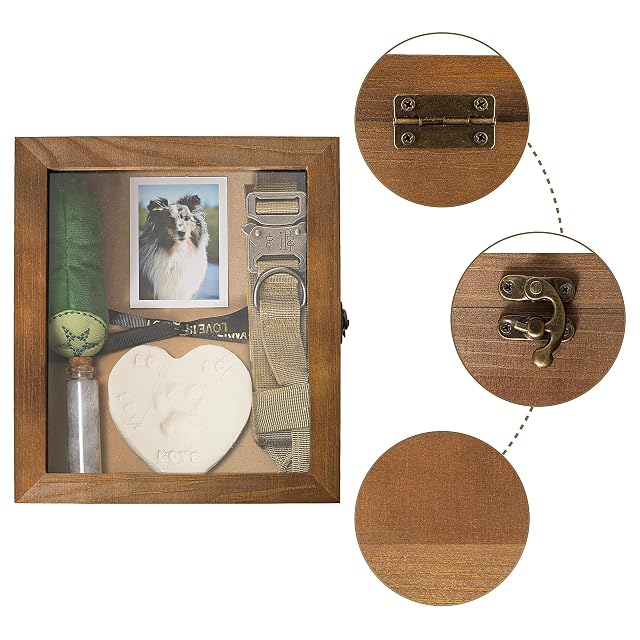 Foto 4 de 6 de Leuyuee Collar para mascotas Keepsake Frame Pet Memorial Shadow Box con Clay Paw Print Impression Kit