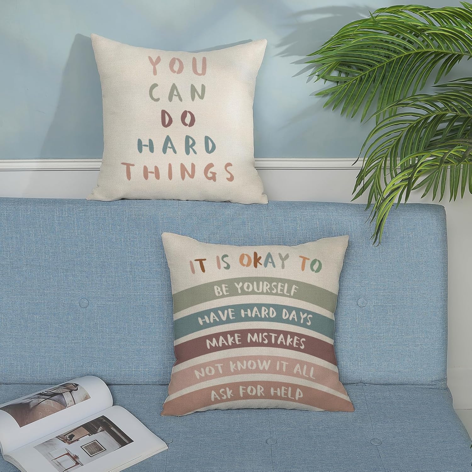 Rainbow Classroom Pillow Covers 18x18 Set of 2 Boho Preppy Blue Crimson Throw Pillows Aesthetic Inspirational Quotes Pillowcase Summer Outdoor Decorations Girl Kids Cushion Case for Bed Room - Image 3