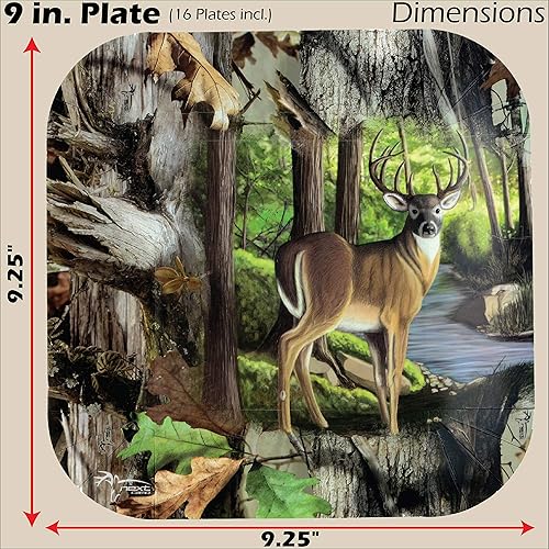 Miniatura 8 de Havercamp BUCK & Hunting - Kit de fiesta de camuflaje prémium para 16 personas con cubierta de mesa. Incluye platos llanos BUCK 9, servilletas,