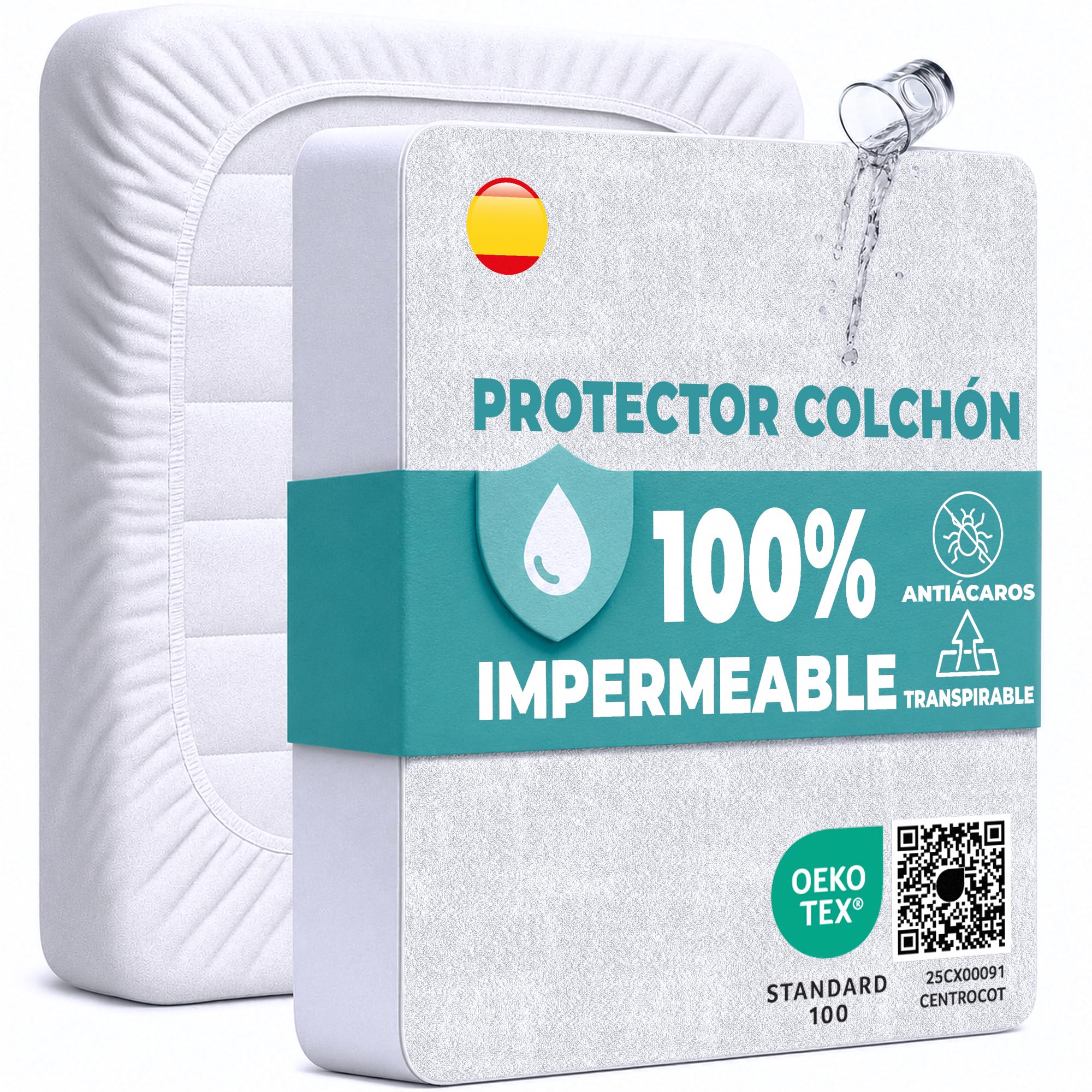 Protector Colchón 160x200 cm Pack 2 Funda Colchón Impermeable Sábana Bajera Impermeable de Algodón y Microfibra Cubre Colchón para Cama Transpirable Cover Hipoalergénico Antiácaros Lavable