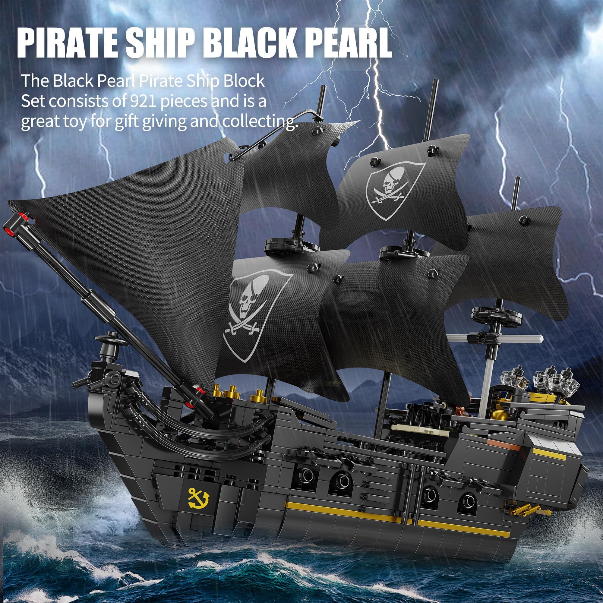 TYCOLE Black Pearl Piratenschiff Bauspielzeug für Kinder und Erwachsene | Piraten-Spielzeug Klemmbausteine Schiff Kreatives Geschenk 8 Jahre Jungen Mädchen Geburtstag Weihnachten Büro Deko 921 Teile