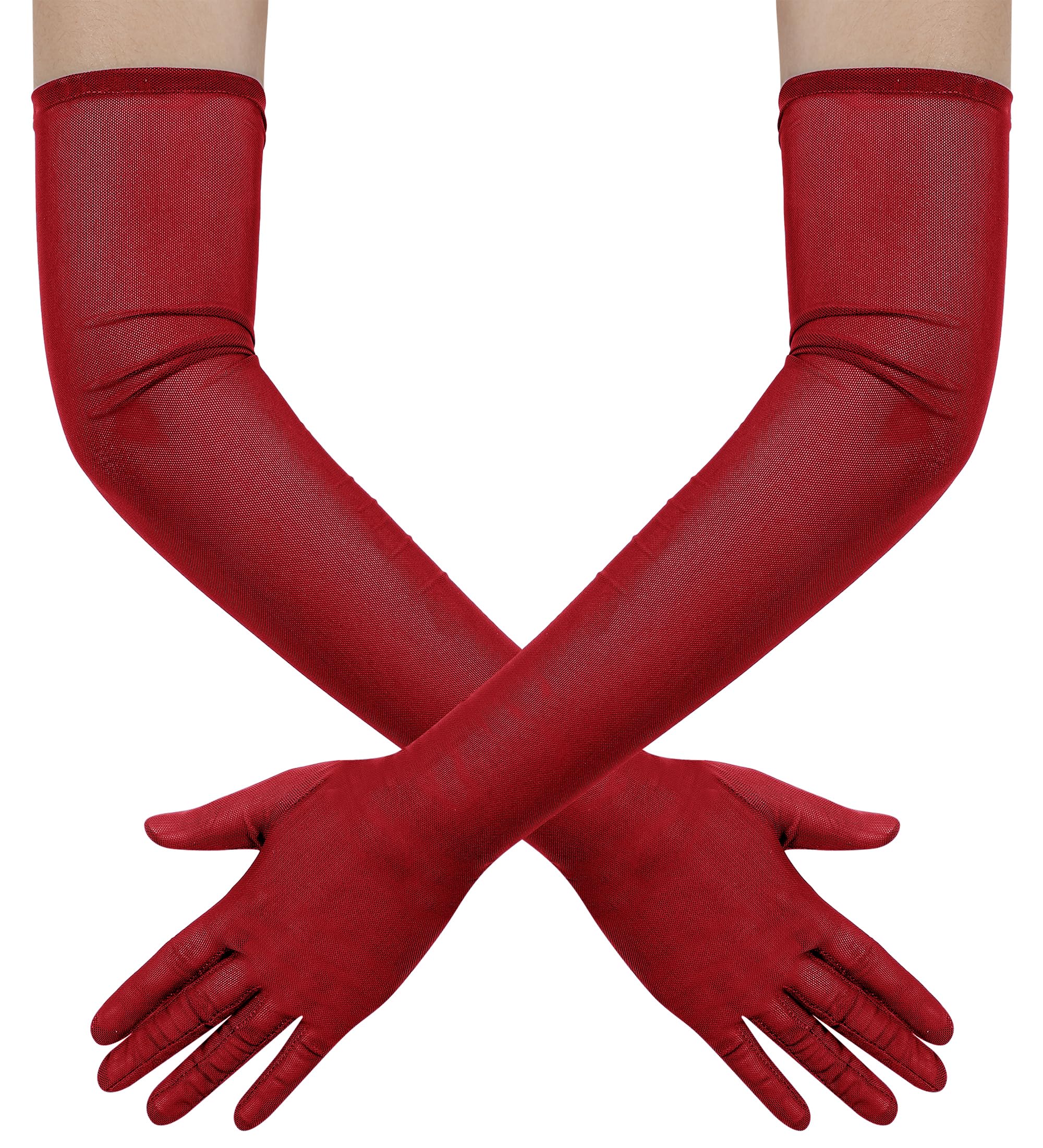 Women's Long Stretchy Mesh Tulle Sheer Gloves Costume Wedding Opera Halloween Party 1920's Dance Gloves