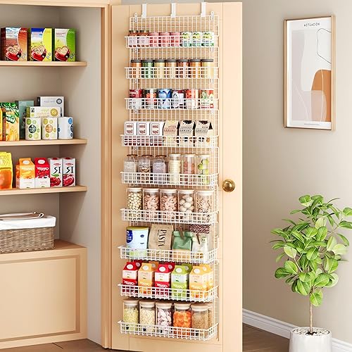 Miniatura 6 de JKsmart Organizador de especias de 9 niveles con gancho de puerta, montaje en pared y capacidad extra grande para despensa, elegante diseño blanco
