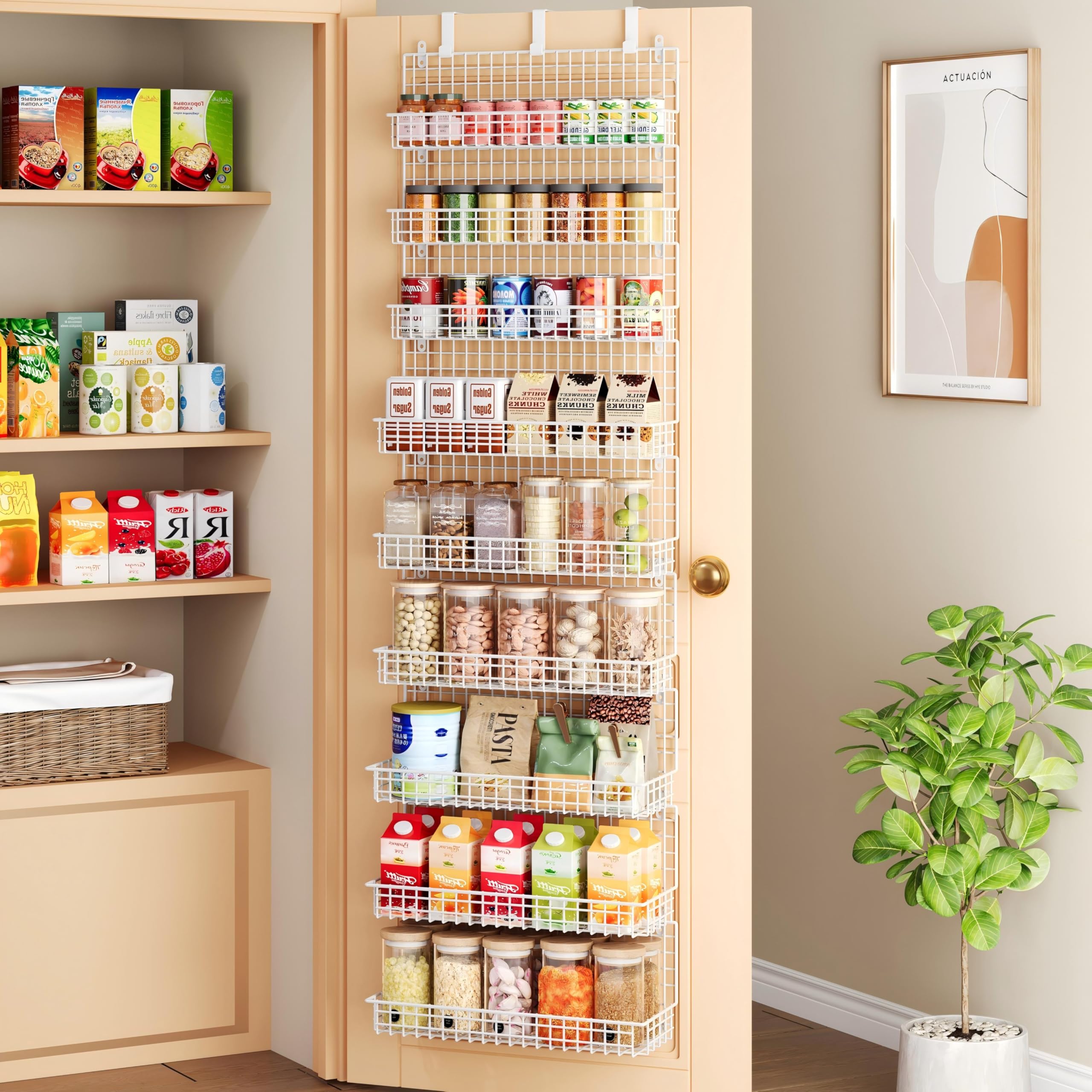 JKsmart Organizador de especias de 9 niveles con gancho para puerta, montaje en pared y capacidad extra grande para despensa, elegante diseño blanco para una organización sin esfuerzo, la mejor
