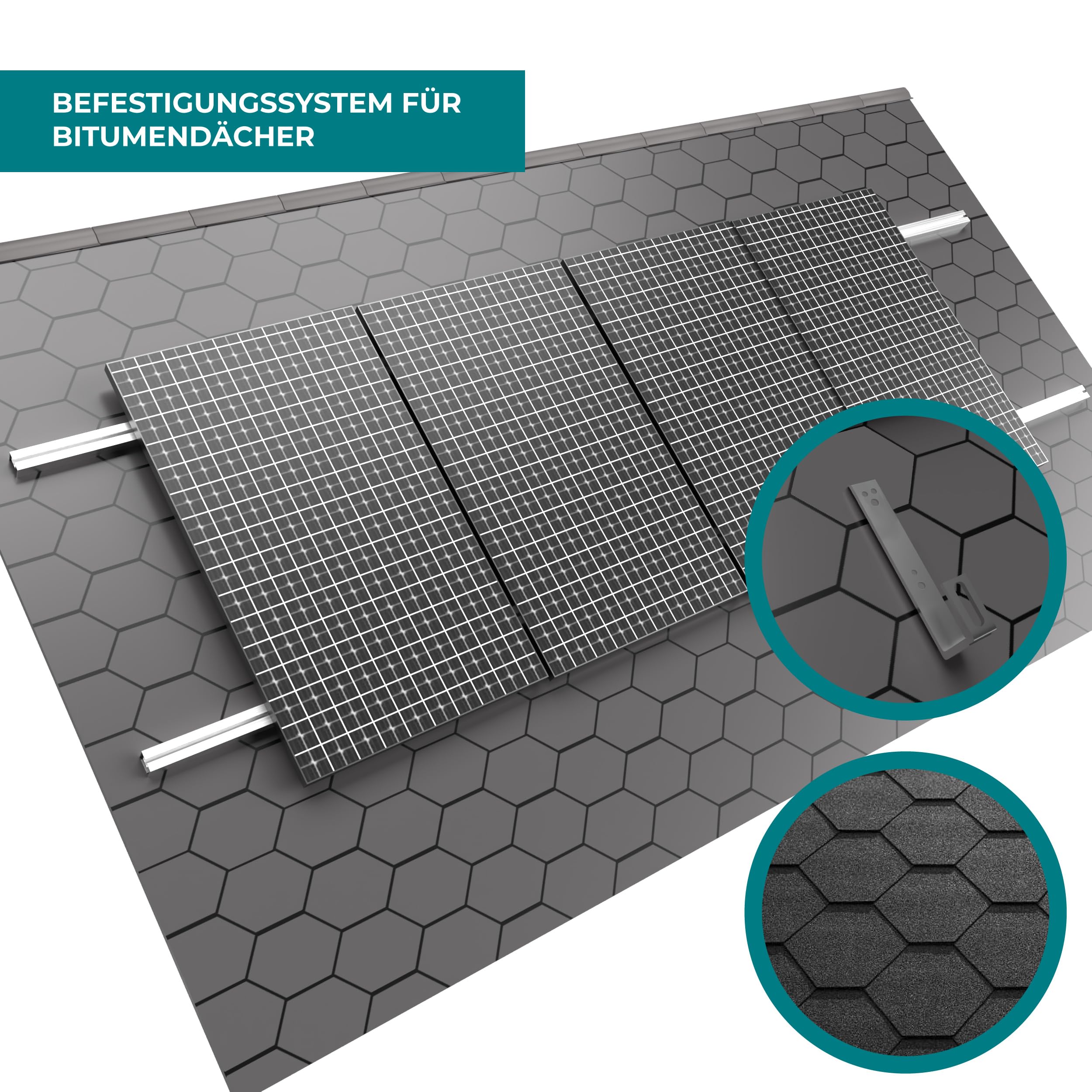 DoitBau - 25 ganci solari per tetto bituminoso PV, guida di montaggio fotovoltaico, modulo tetto inclinato, montaggio tegole bituminose, tegole bituminose, pannelli solari, sottostruttura