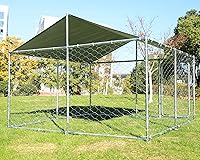 Vista 7 de Perreras grandes de metal para perros al aire libre, cubierta de techo impermeable anti-ultravioleta, jaula de acero galvanizado con puerta