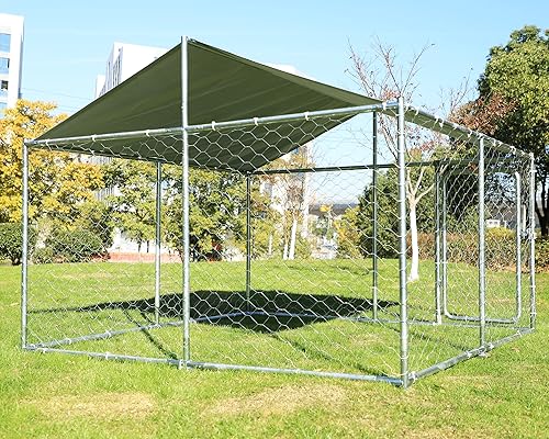 Miniatura 7 de Perreras grandes de metal para perros al aire libre, cubierta de techo impermeable anti-ultravioleta, jaula de acero galvanizado con puerta con