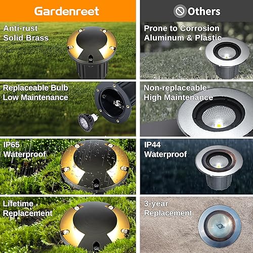 Miniatura 3 de Luces de pozo de paisaje de latón, luces LED de bajo voltaje para exteriores, luces de jardín impermeables de 12 V, torreta de 2 vías, color bronce